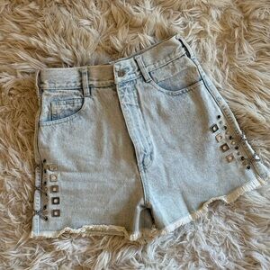 Light Blue Denim Shorts with Studded Details